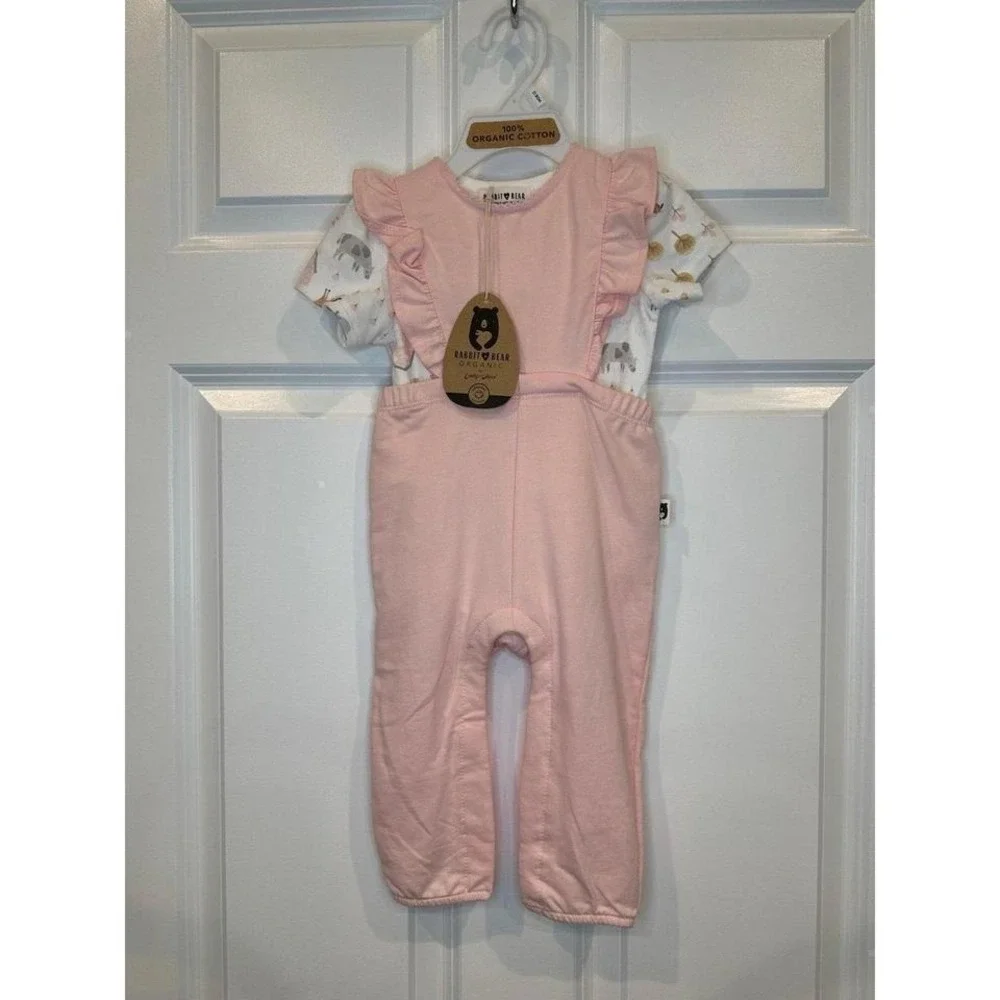 Rabbit Bear Girls Overall Set Size 12 Months NWT